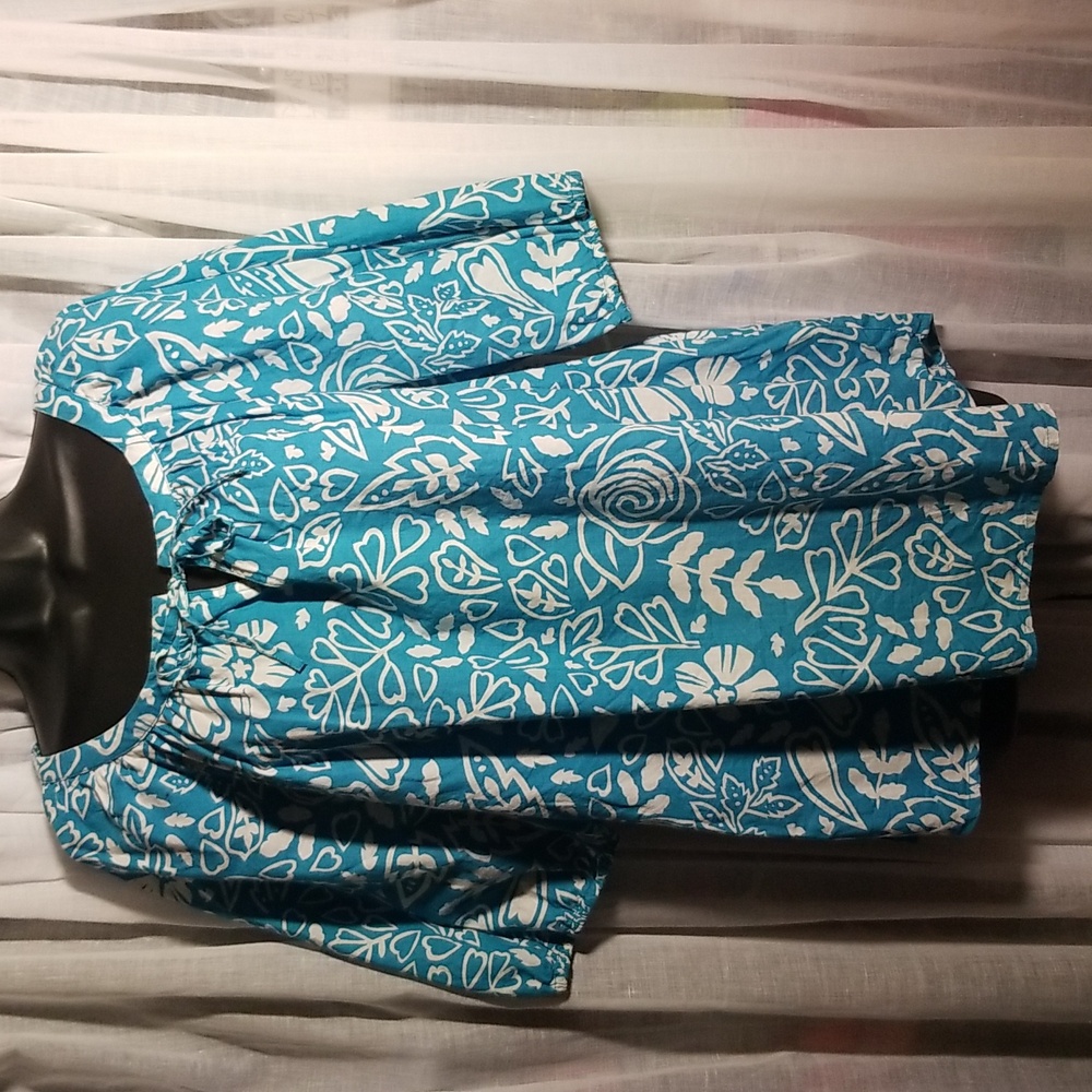2FOR$15 -- SZ 16 Turquoise print Cotton top